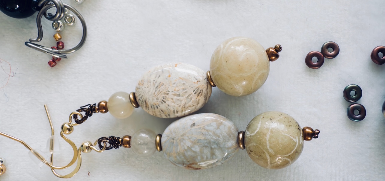 Jewelry showcase with turquoise pieces